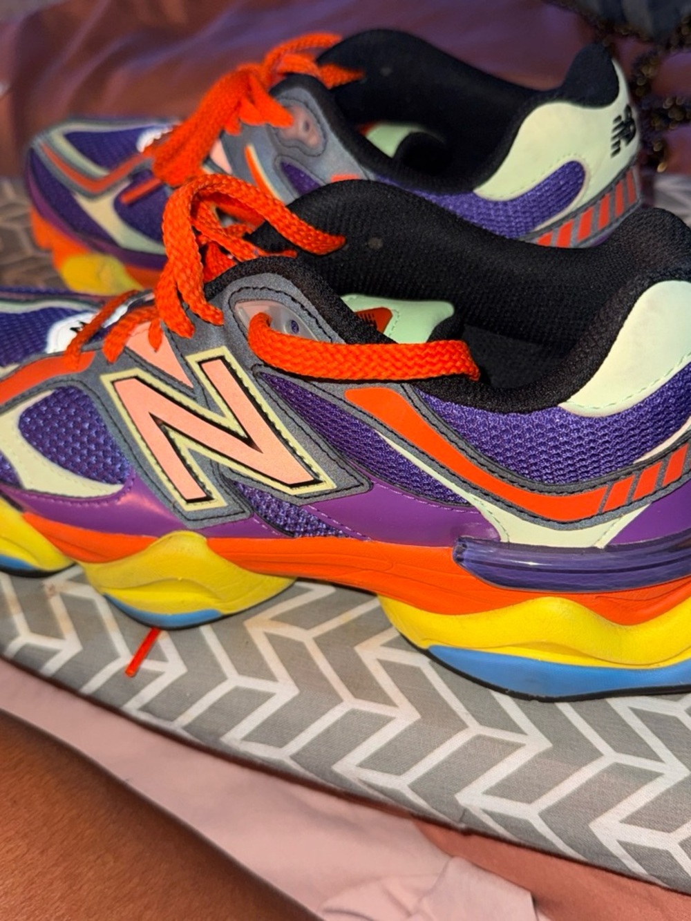 New Balance Purple Orange Yellow Multicolor Women's Sneakers with Red Laces